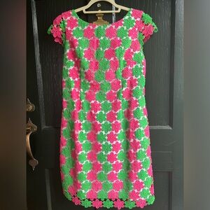 Lilly Pulitzer size 8 pink and green crochet flower overlay